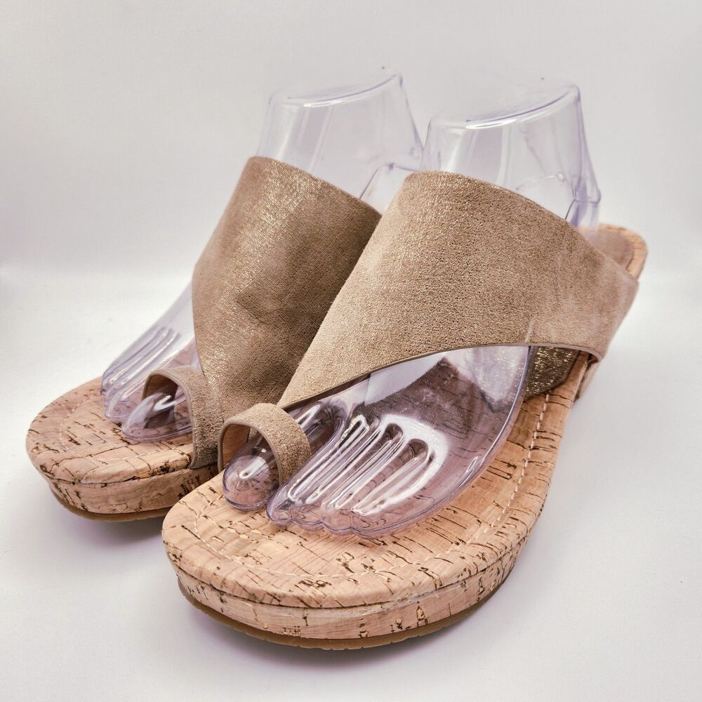Donald Pliner Gyer Sparkle Leather Toe Loop Wedge Sandal Bronze 11 Cork Platform